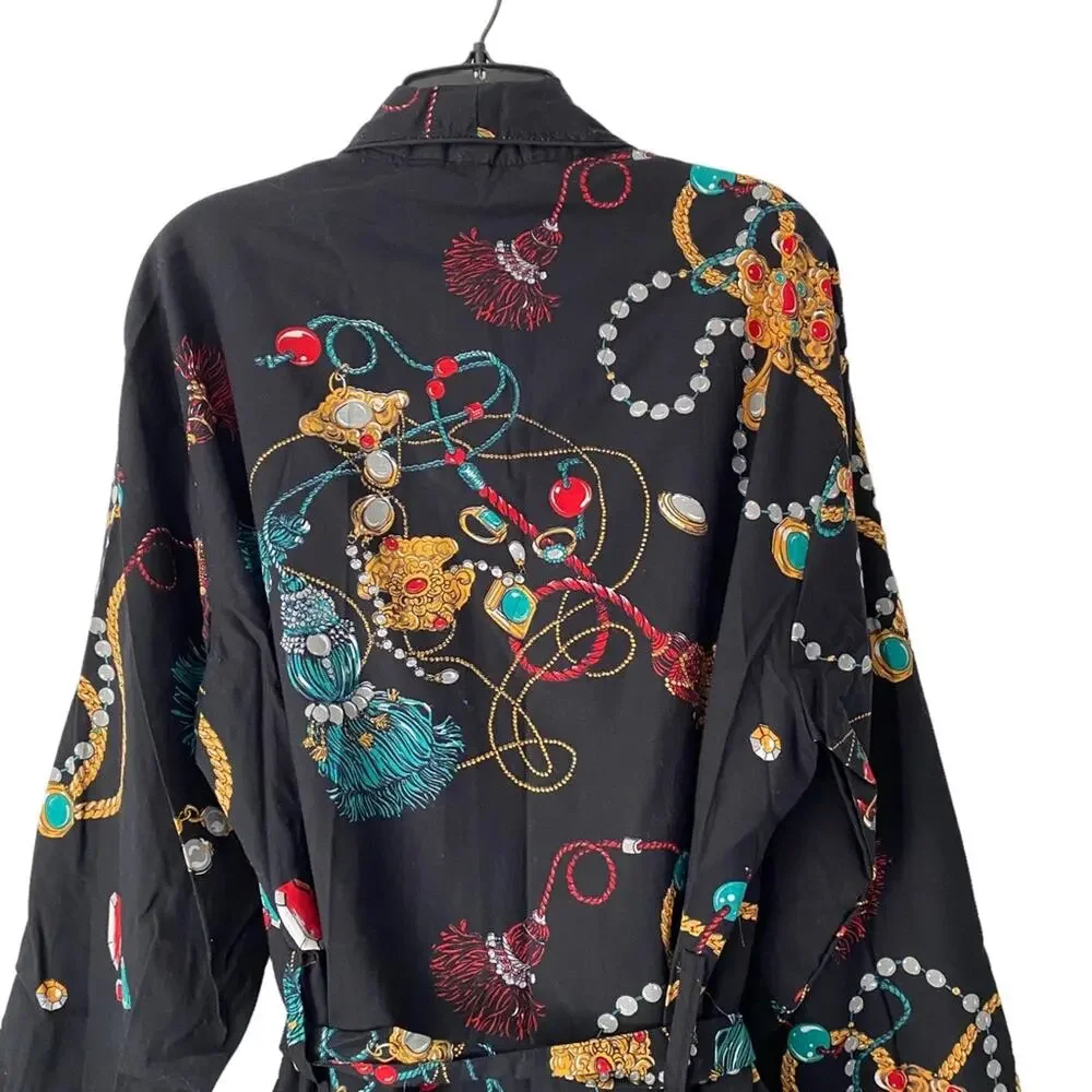 Vintage Shady Character NYC Rare 80s Black Cotton Jeweled Bath Robe size 4